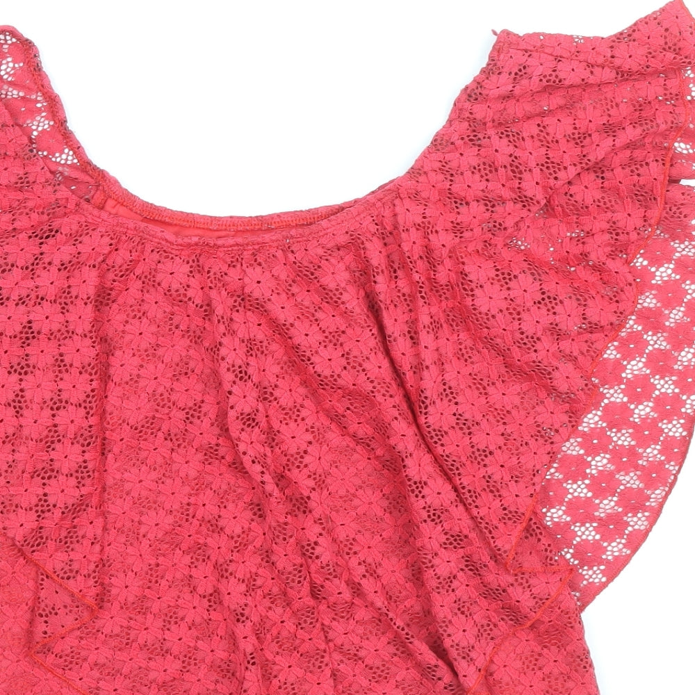 River Island Womens Red Nylon Basic Blouse Size 10 Off the Shoulder