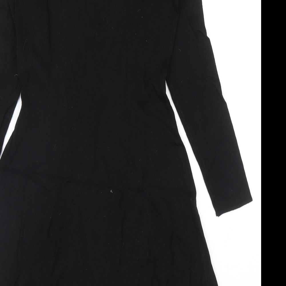 H&M Womens Black Viscose Skater Dress Size S Mock Neck Pullover