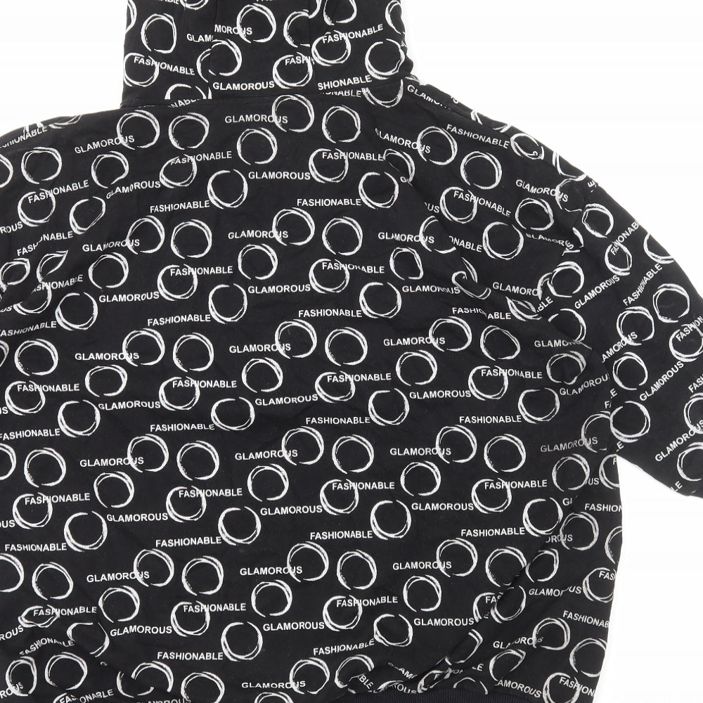 La Rosa Womens Black Geometric Cotton Pullover Hoodie Size M Pullover