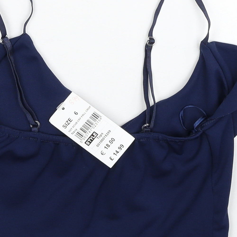 Quiz Womens Blue Polyester Cropped Blouse Size 6 V-Neck