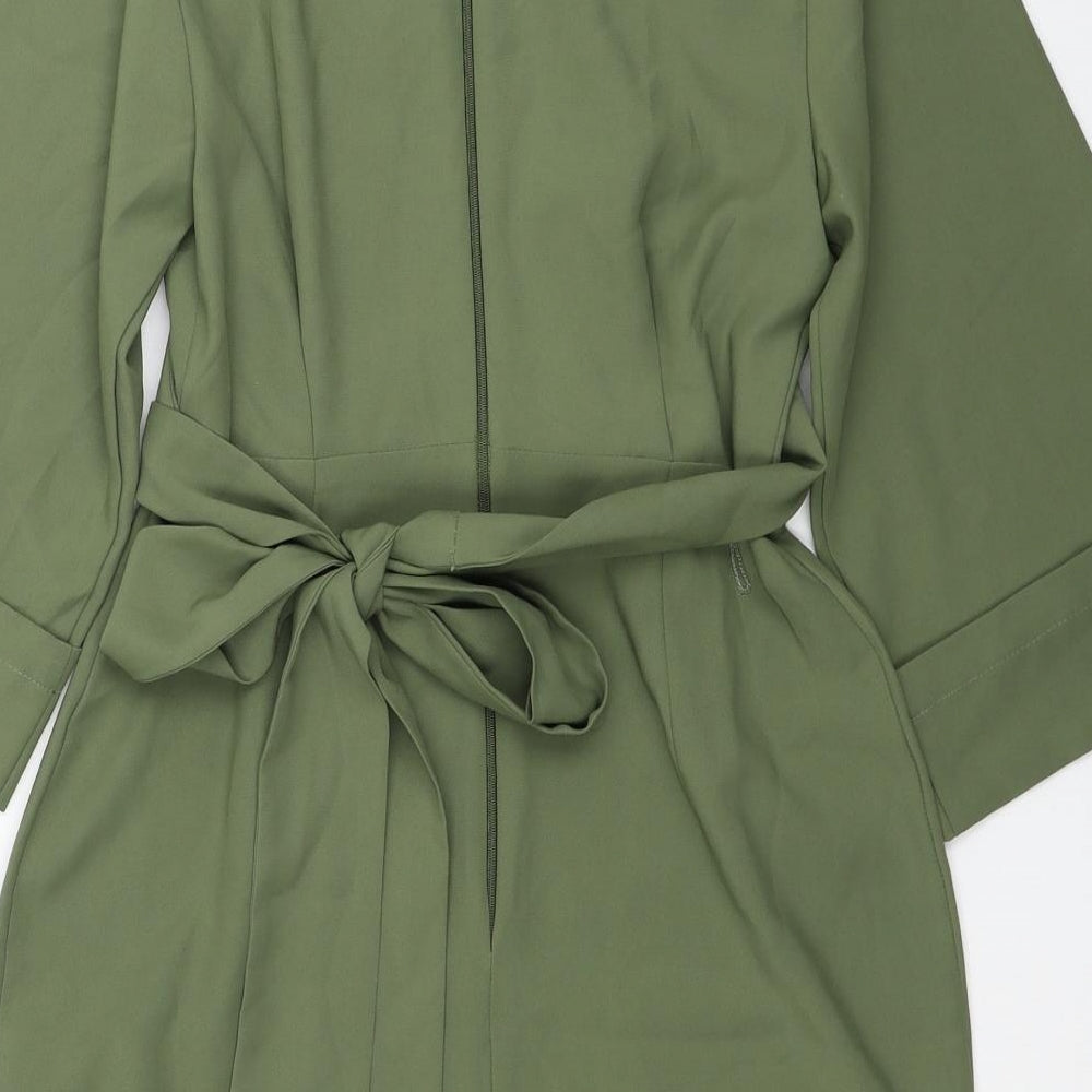 ASOS Womens Green Herringbone Polyester Mini Size 2 V-Neck Zip