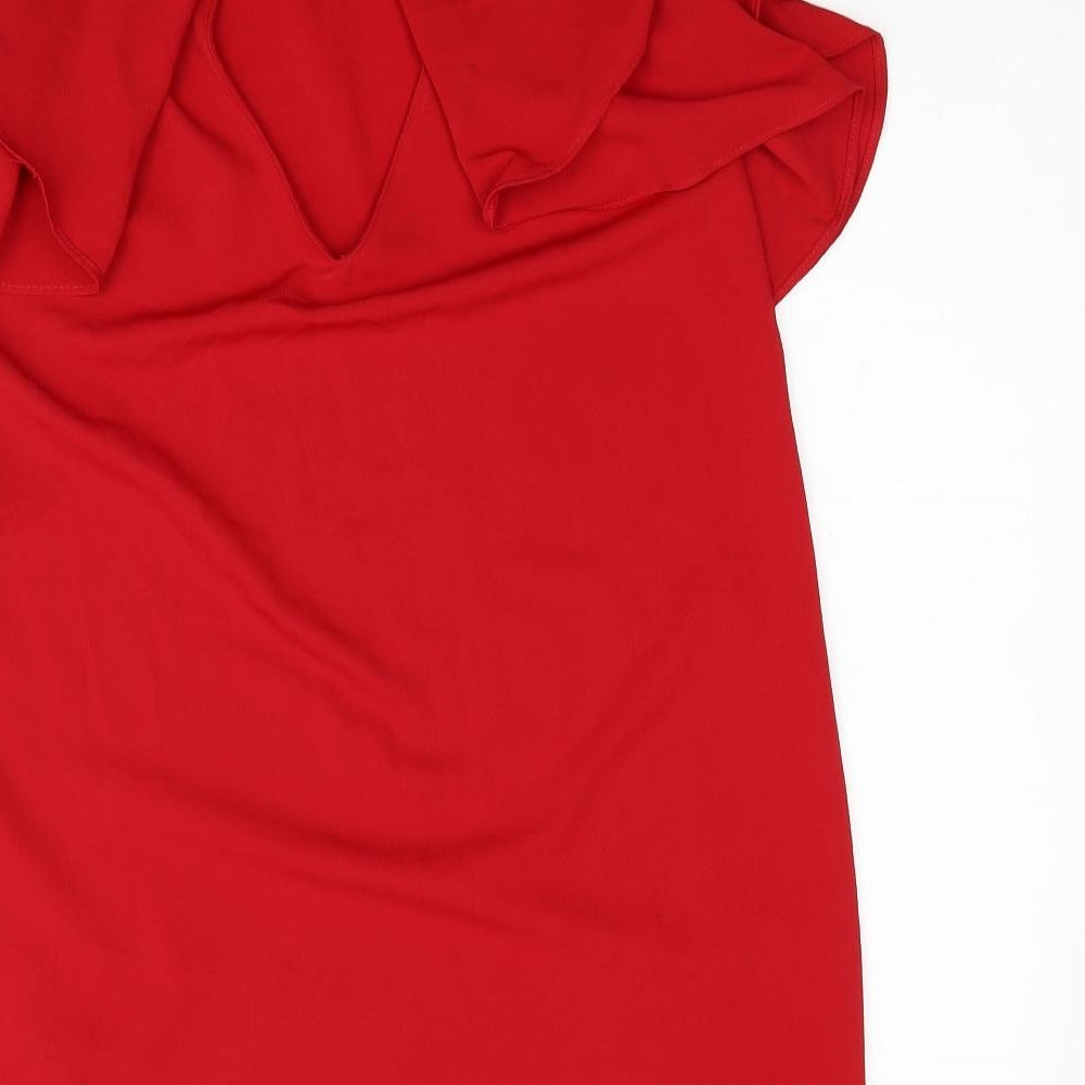 Zara Womens Red Polyester Shift Size S Boat Neck Button