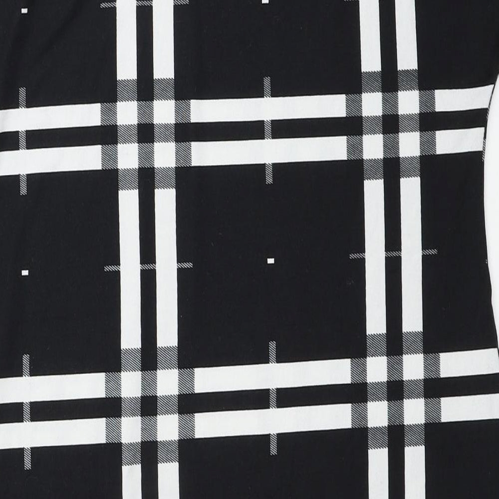 Misumi Womens Black Plaid Polyester Shift Size M Round Neck Pullover