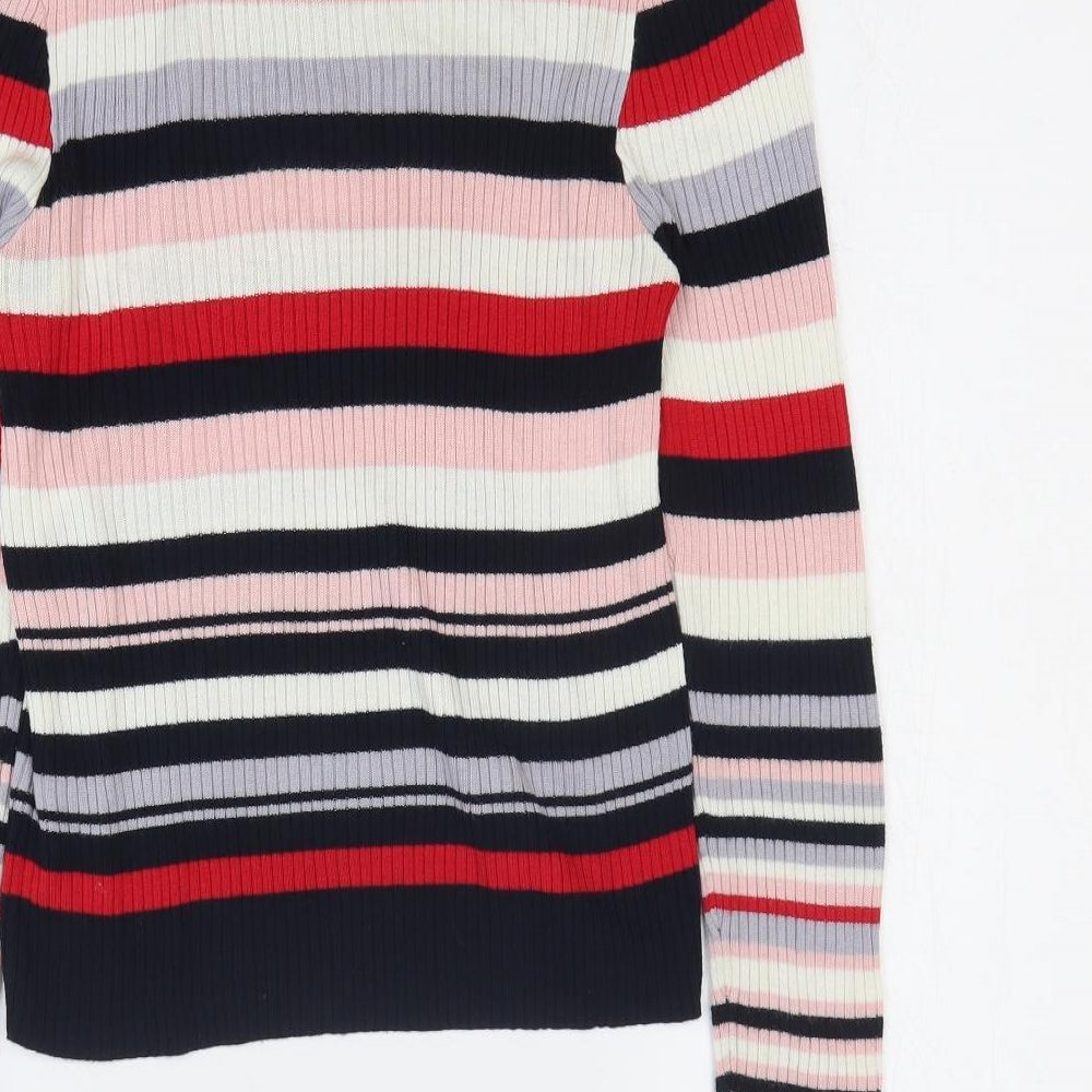 H&M Womens Multicoloured Scoop Neck Striped Acrylic Pullover Jumper Size L