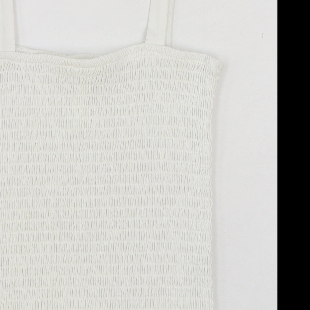 H&M Womens White Viscose Basic Tank Size S Square Neck