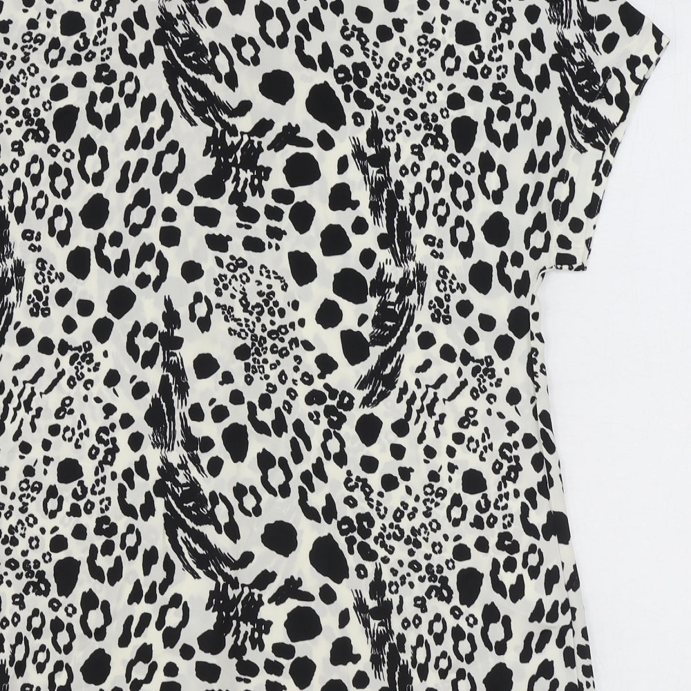 Marks and Spencer Womens Ivory Animal Print Polyester Basic Blouse Size 6 Collared