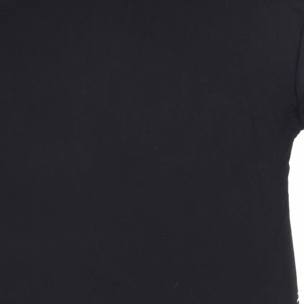 Preworn Womens Black Geometric Polyester Basic T-Shirt Size 12 Boat Neck