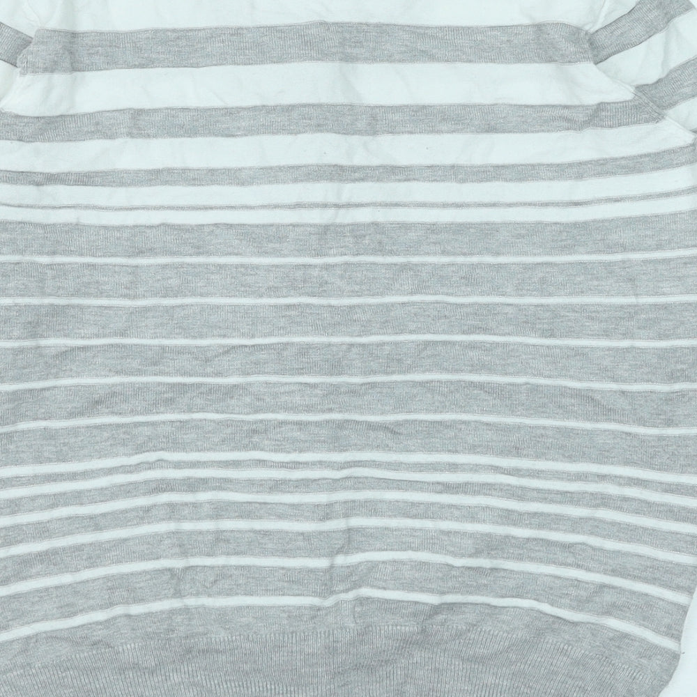 Country Casuals Womens Grey Round Neck Striped Viscose Cardigan Jumper Size S