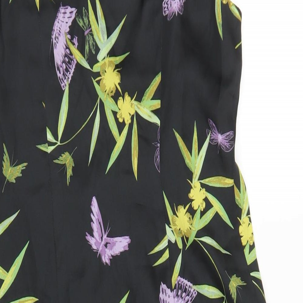 H&M Womens Black Floral Polyester Tank Dress Size 6 Scoop Neck Pullover