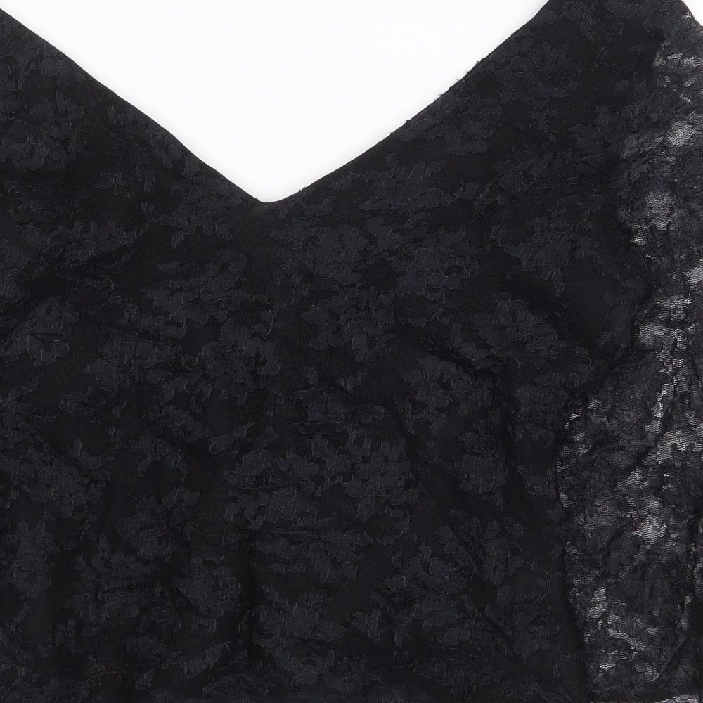 Monsoon Womens Black Nylon Basic Blouse Size 12 V-Neck