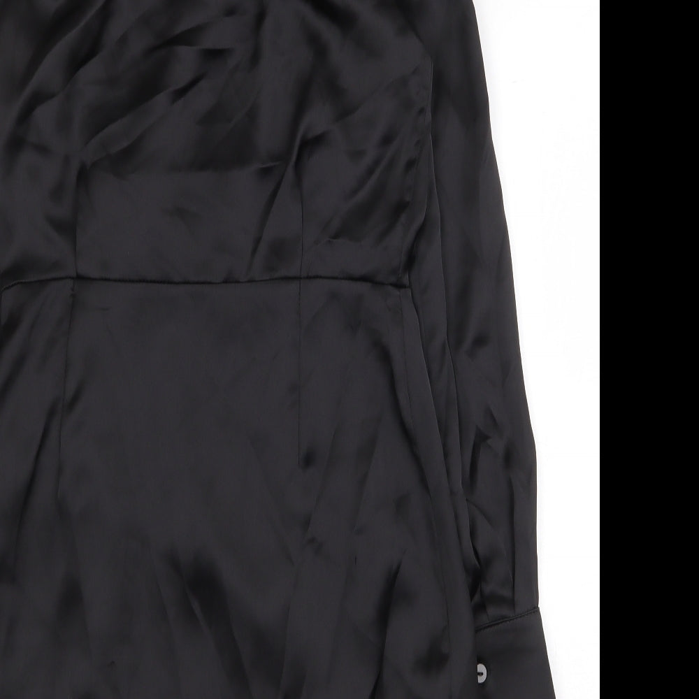 Stradivarius Womens Black Herringbone Polyester Shift Size S Collared Zip