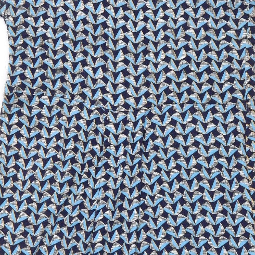 JoJo Maman Bébé Womens Blue Geometric Viscose A-Line Size L Scoop Neck Pullover