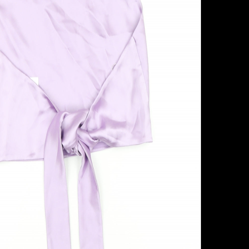 Zara Womens Purple Polyester Cropped Blouse Size L Halter