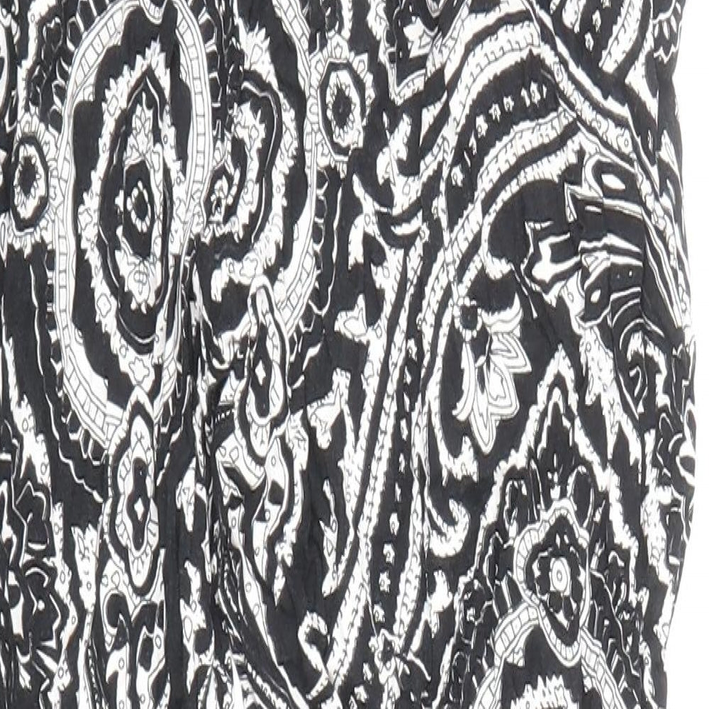 Quiz Womens Black Geometric Viscose Trousers Size S Regular Drawstring
