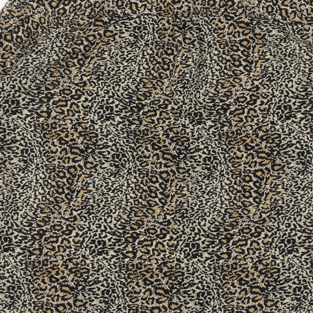 Notations Womens Brown Animal Print Polyester Basic Button-Up Size S Collared - Leopard Pattern