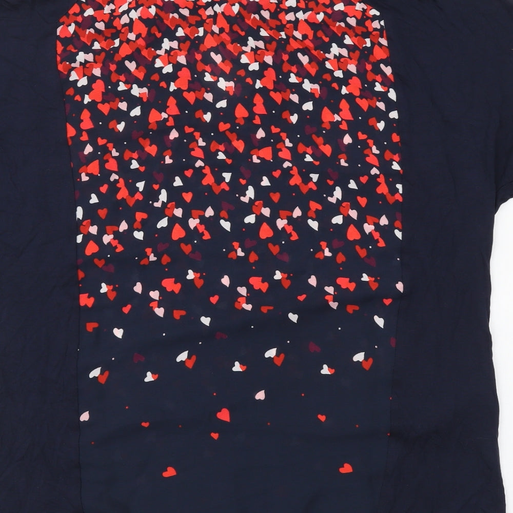 Oasis Womens Blue Geometric Polyester Basic Blouse Size S Round Neck - Heart Pattern