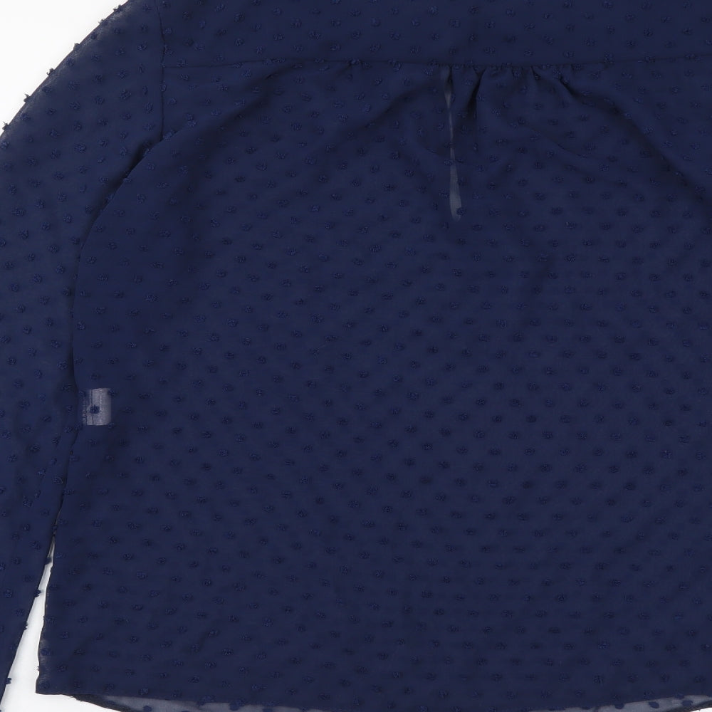 Atmosphere Womens Blue Geometric Polyester Basic Blouse Size 6 Round Neck