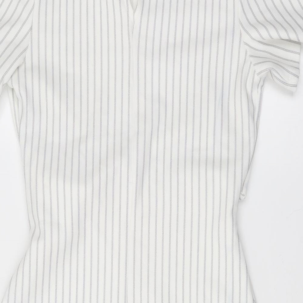 Miss Selfridge Womens White Striped Polyester Mini Size 8 Round Neck Pullover - Twist Detail