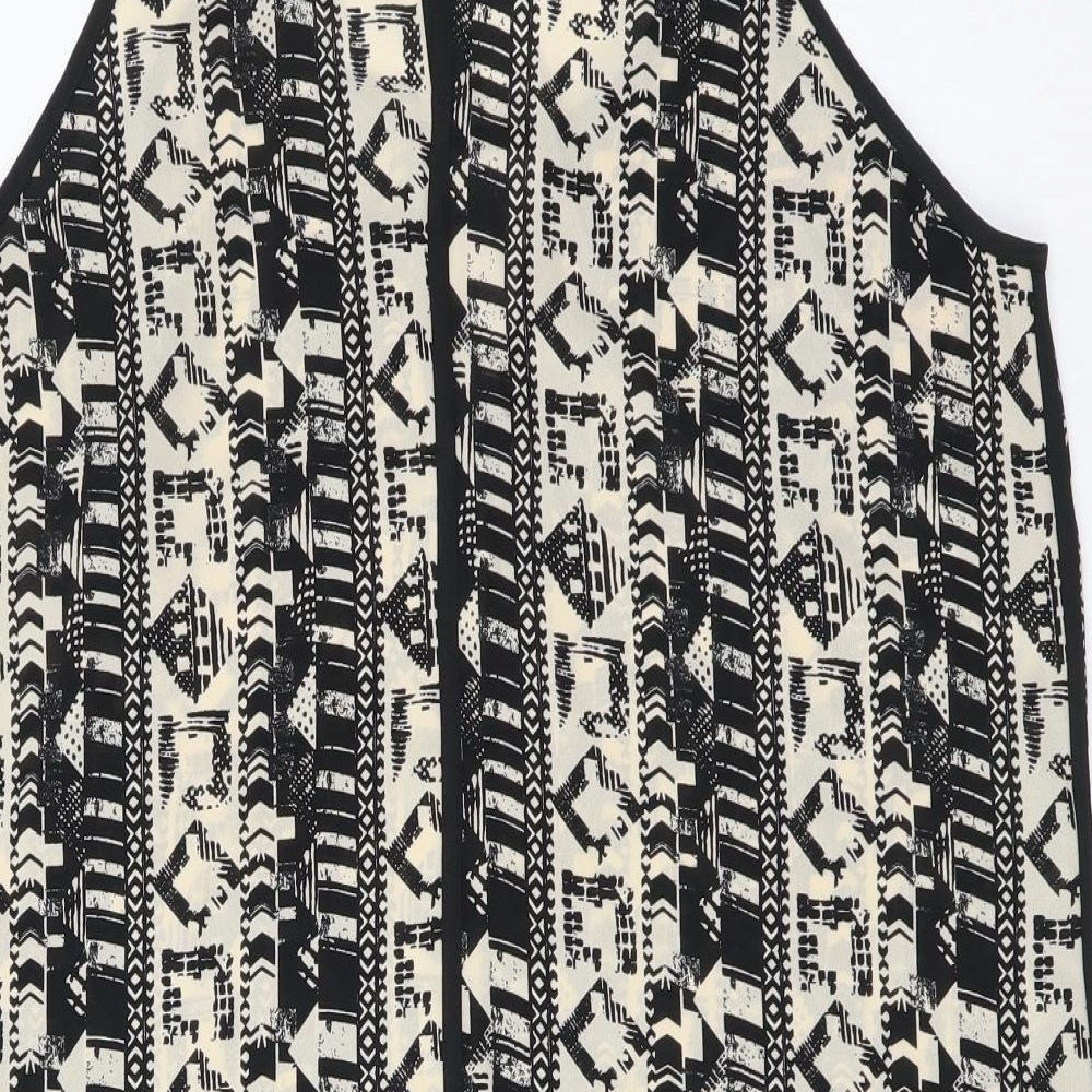 NEXT Womens Black Geometric Polyester Basic Tank Size 10 Round Neck
