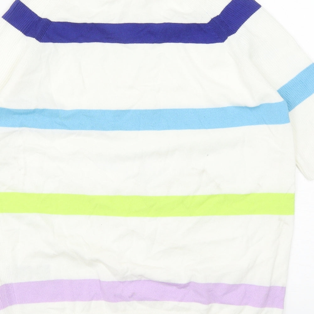 Marks & Spencer Womens White Round Neck Striped Cotton Pullover Jumper Size S