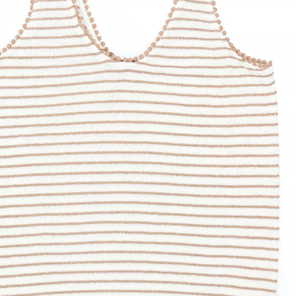 Marks & Spencer Womens Beige Striped Viscose Basic Tank Size 14 Scoop Neck