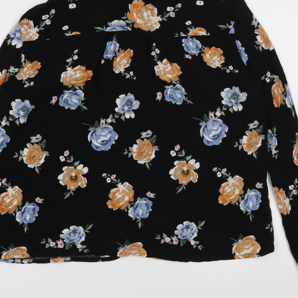 Divided Womens Black Floral Viscose Basic Blouse Size 10 Collared
