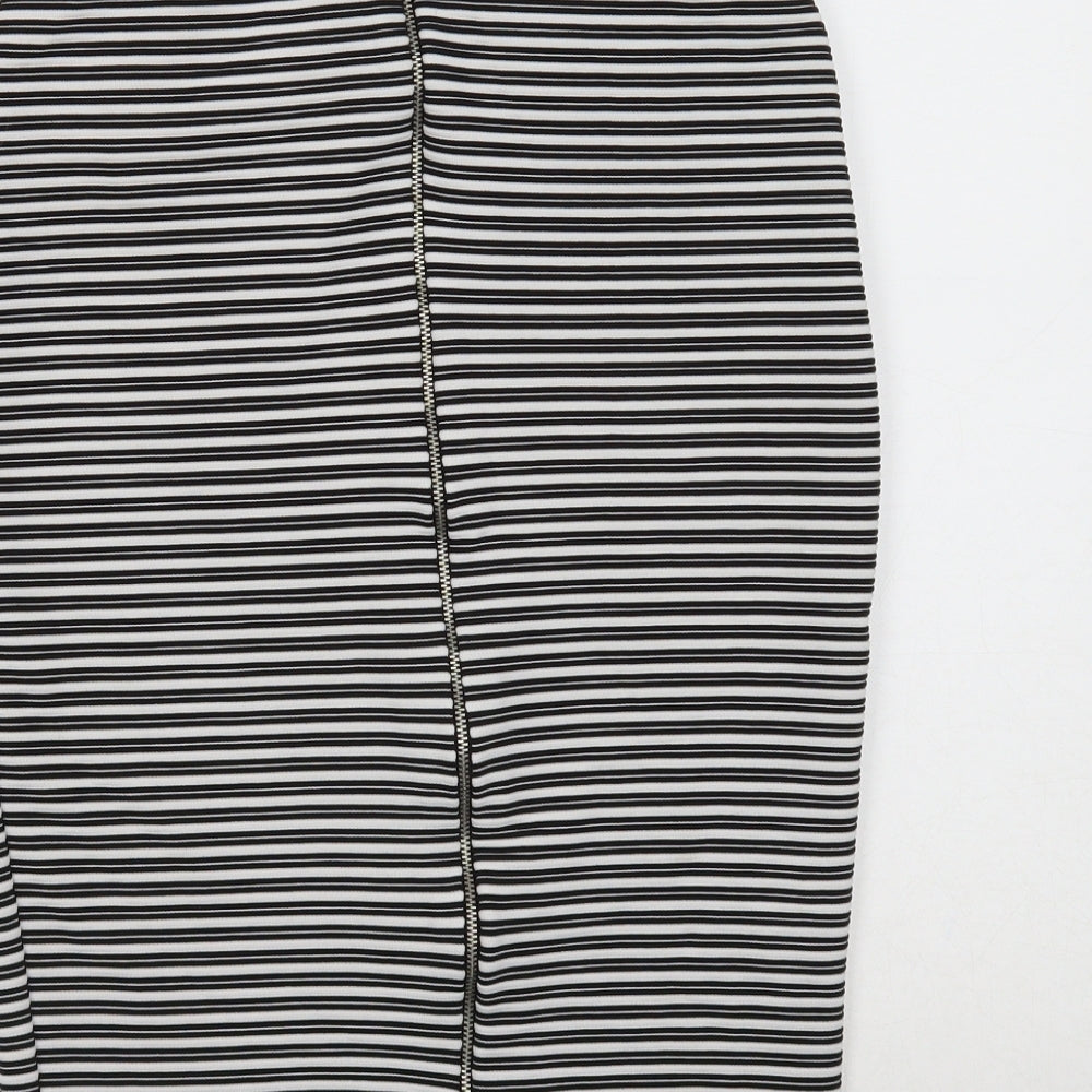 Preworn Womens Black Striped Polyester Straight & Pencil Skirt Size 8