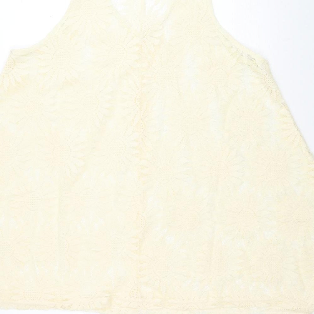 Exist Womens Yellow Floral Polyester Basic Blouse Size M V-Neck