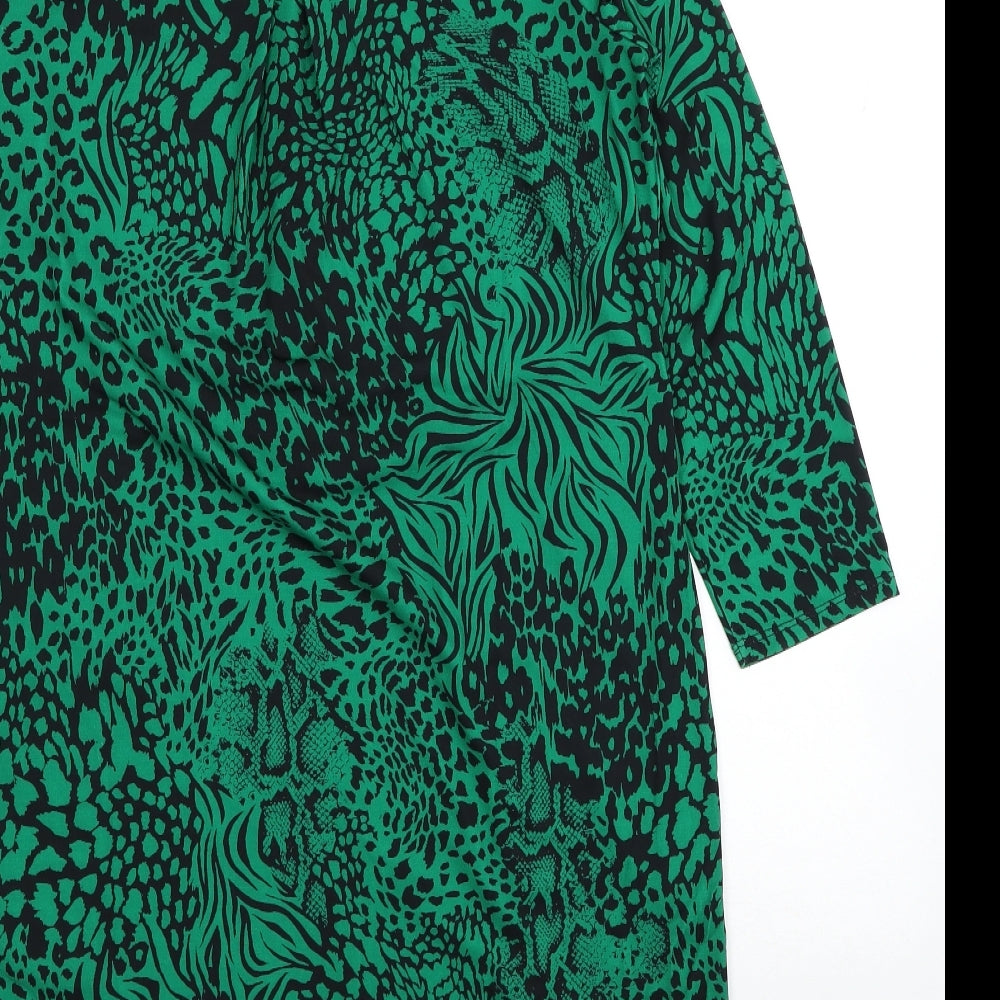Together Womens Green Geometric Polyester Shirt Dress Size 10 Collared Button