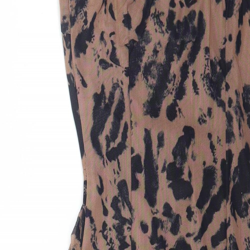 Mana Womens Brown Animal Print Polyester Mini Size 6 Square Neck Pullover