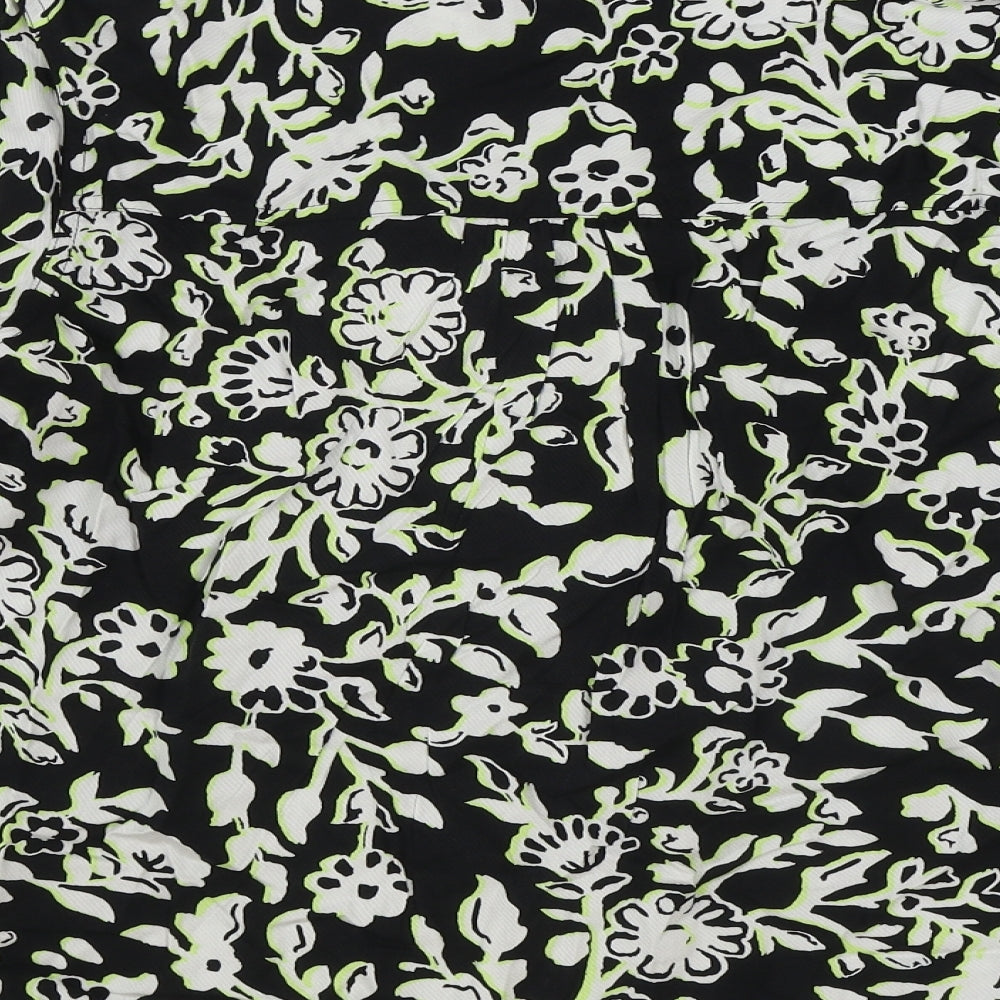 Marks & Spencer Womens Black Floral Viscose Basic Button-Up Size 6 Collared
