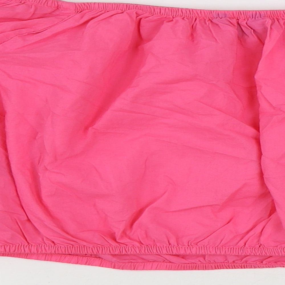 Marks & Spencer Womens Pink Floral 100% Cotton Cropped Blouse Size 16 Off the Shoulder