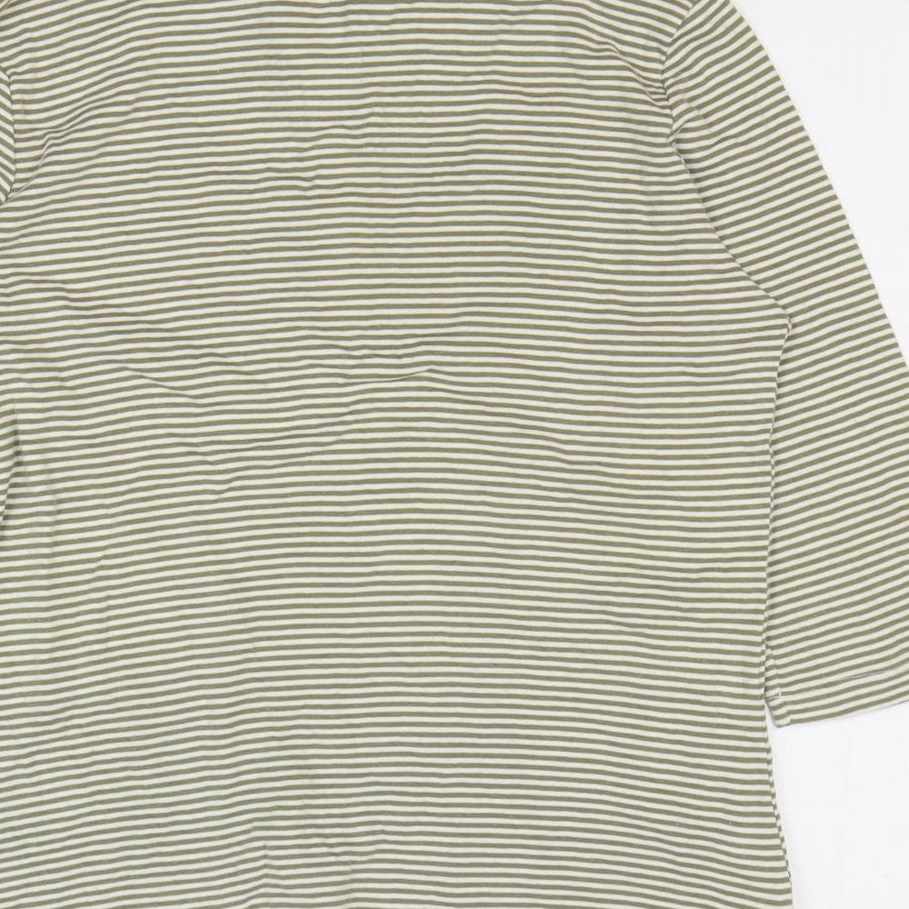 Marks and Spencer Womens Green Striped Cotton Basic Polo Size 14 Collared