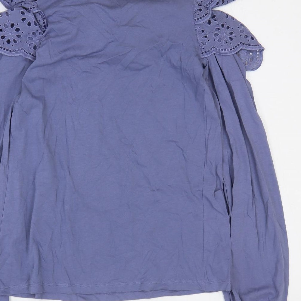 River Island Womens Blue Floral 100% Cotton Basic Blouse Size 8 Round Neck - Cold Shoulder