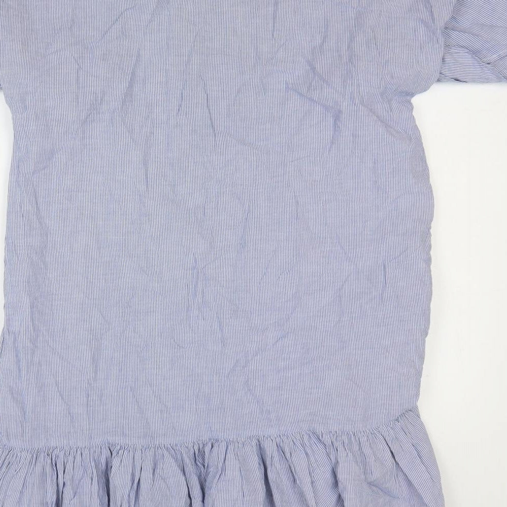Zara Womens Blue Striped Polyester Shift Size L Boat Neck Pullover