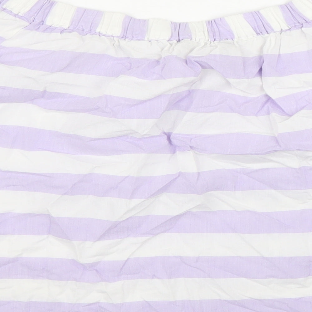 Marks & Spencer Womens Purple Striped 100% Cotton Basic Blouse Size 8 Boat Neck
