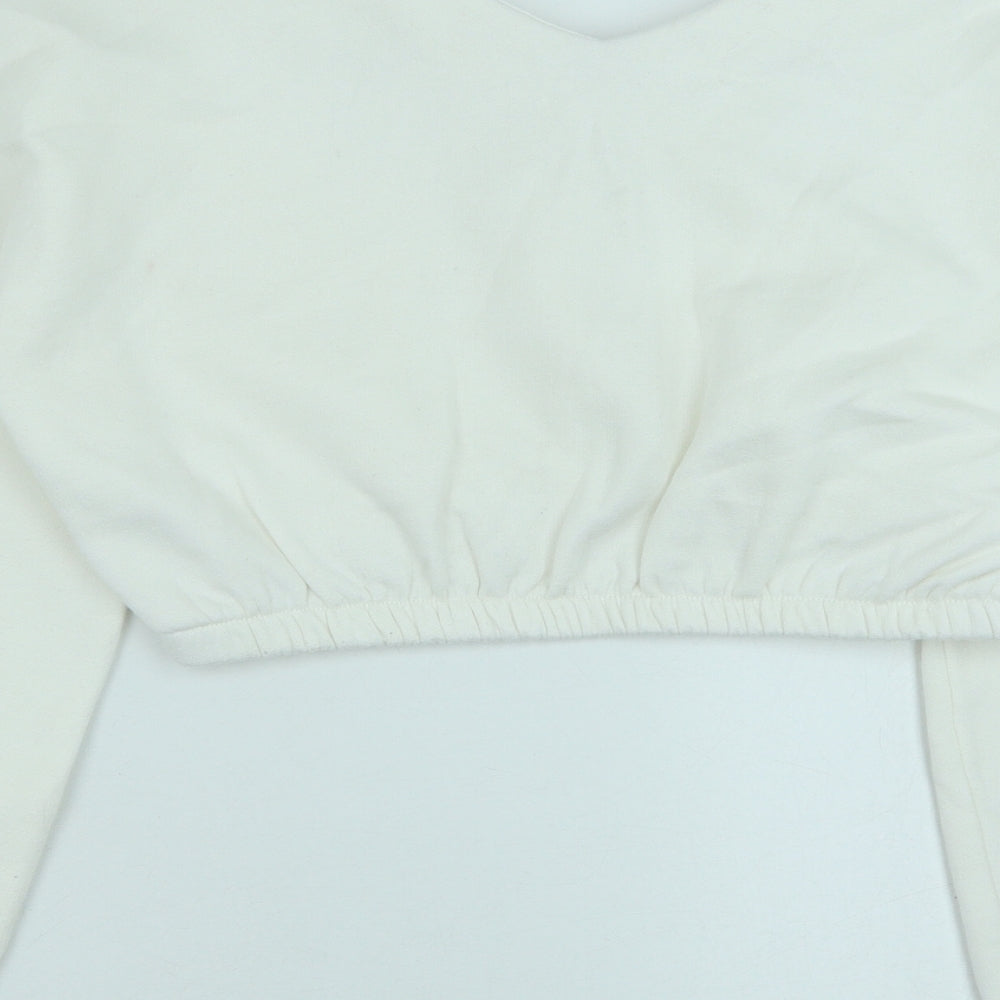 PRETTYLITTLETHING Womens White Polyester Pullover Sweatshirt Size M Pullover - Cropped