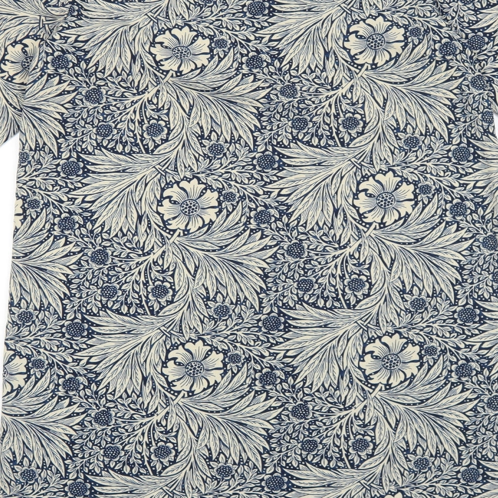 H&M Womens Blue Floral Polyester Shift Size 4 Boat Neck Pullover