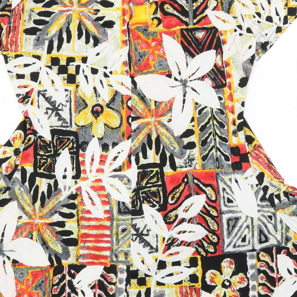 West One Womens Multicoloured Geometric Polyester Basic Blouse Size 10 Scoop Neck