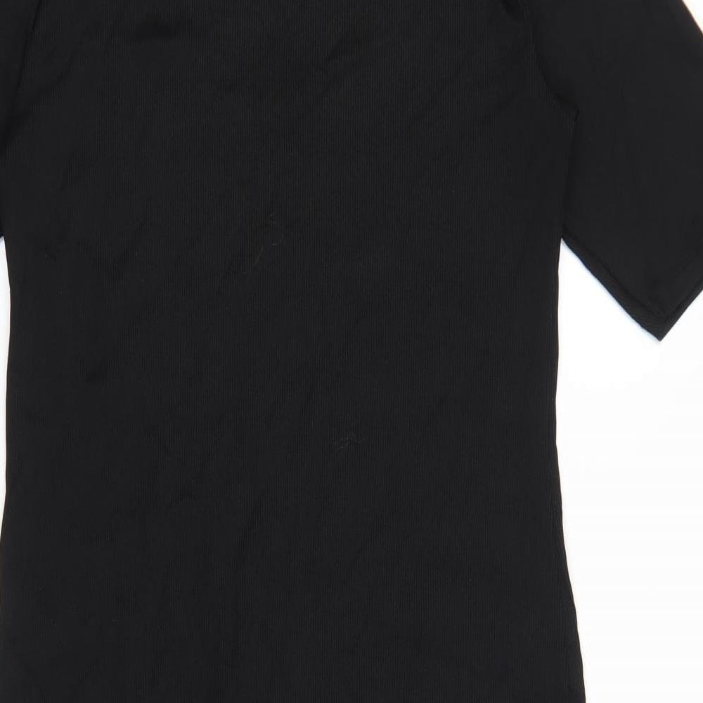 New Look Womens Black Nylon T-Shirt Dress Size 12 Mock Neck Pullover