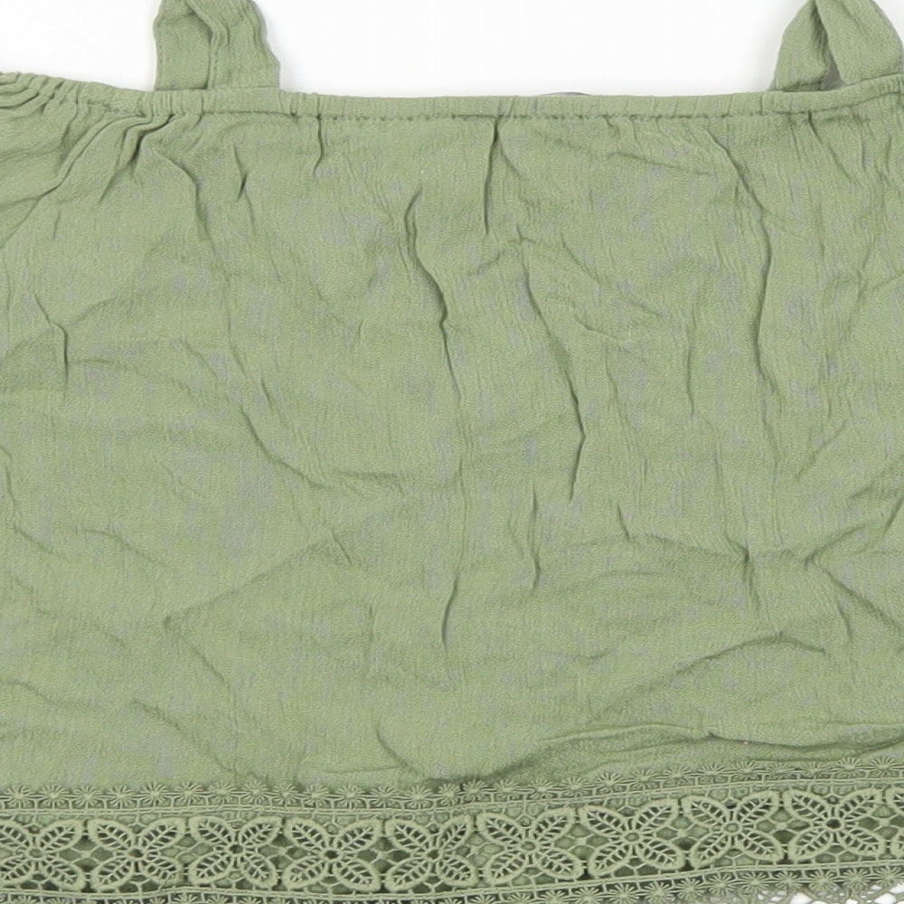 Primark Girls Green Polyester Basic Blouse Size 9-10 Years Square Neck Pullover