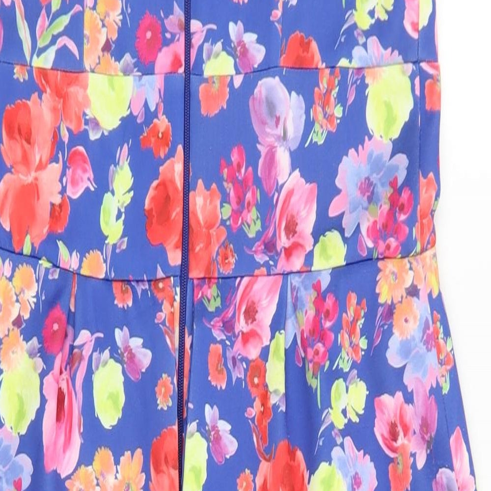Preworn Womens Multicoloured Floral Elastane A-Line Size 10 V-Neck Zip