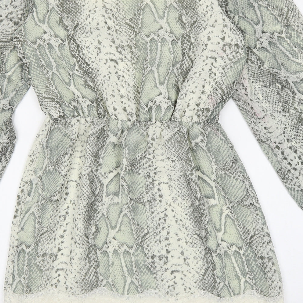 River Island Womens Green Animal Print Polyester Fit & Flare Size 6 Round Neck Pullover - Snakeskin Pattern