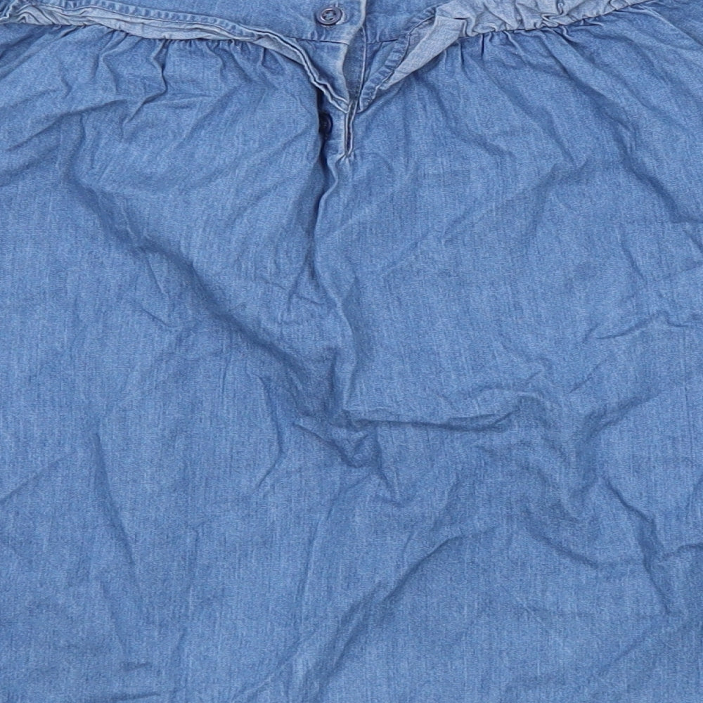 George Girls Blue 100% Cotton Basic Blouse Size 2-3 Years Round Neck Button
