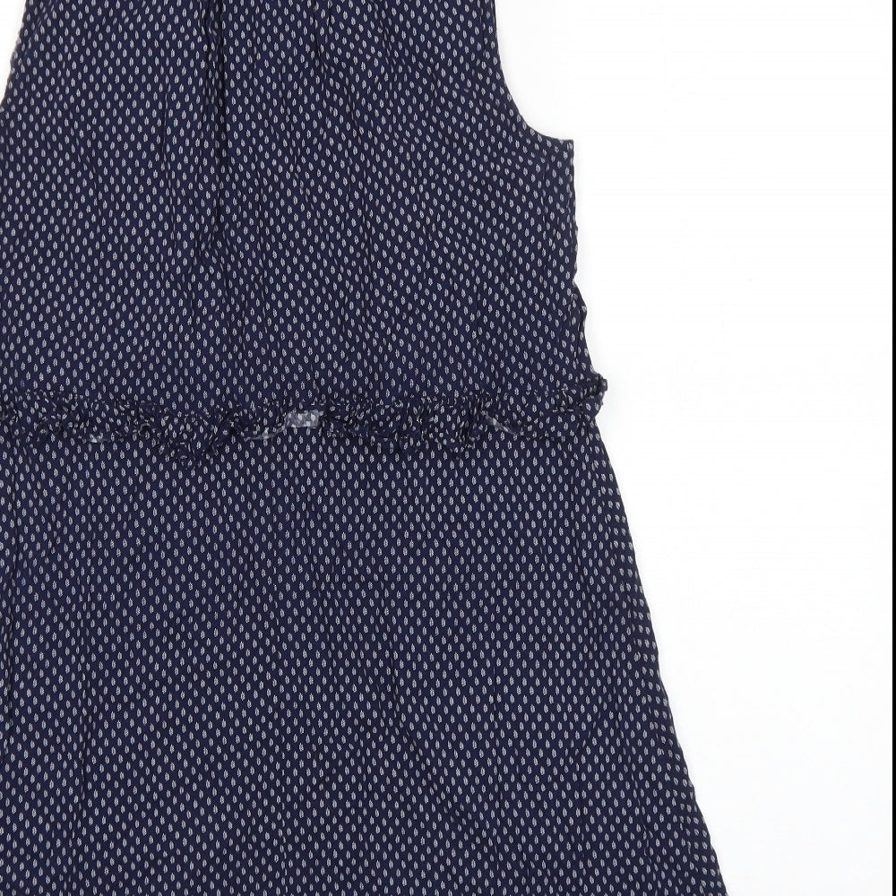 H&M Womens Blue Geometric Viscose A-Line Size 12 Mock Neck Tie