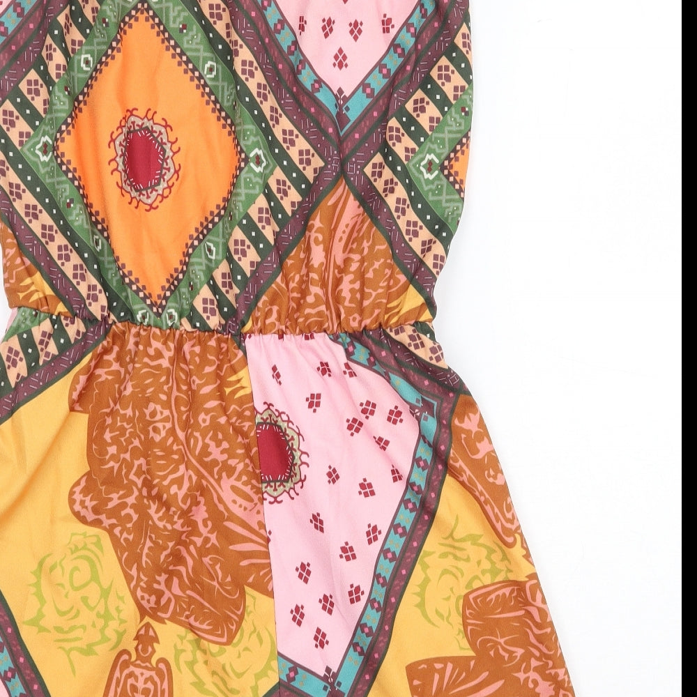 Preworn Womens Multicoloured Geometric Polyester Playsuit One-Piece Size S Pullover