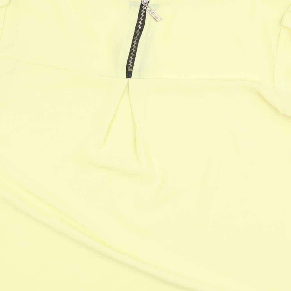Preworn Womens Yellow Polyester Basic Blouse Size M Round Neck