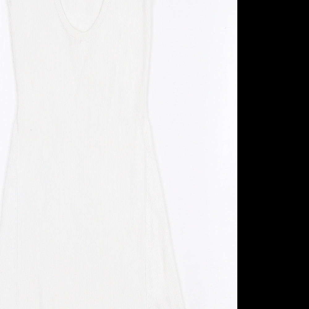 Zara Womens White Polyamide A-Line Size S Round Neck Pullover
