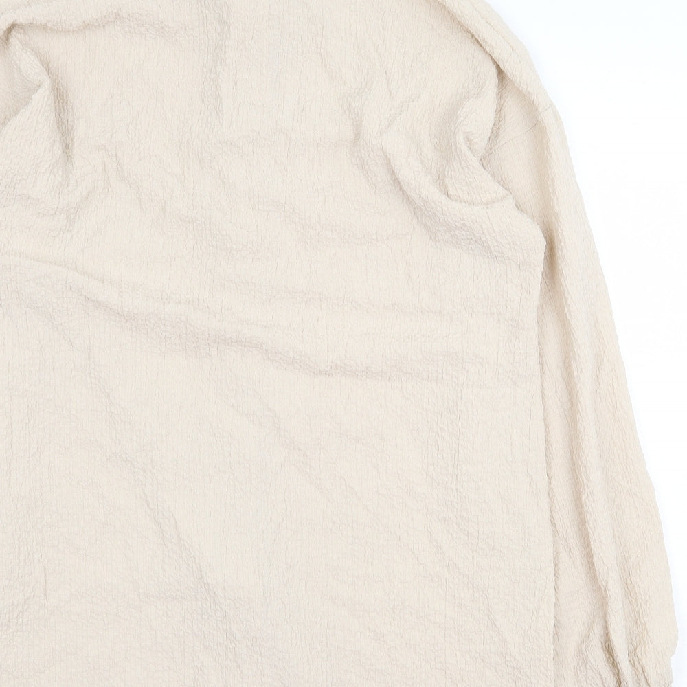 PRETTYLITTLETHING Womens Beige Polyester Basic Button-Up Size 8 Collared