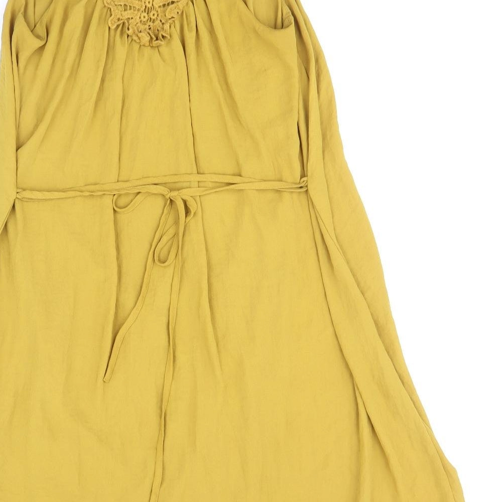 H&M Womens Yellow Geometric Polyester Tank Dress Size 8 Round Neck Pullover